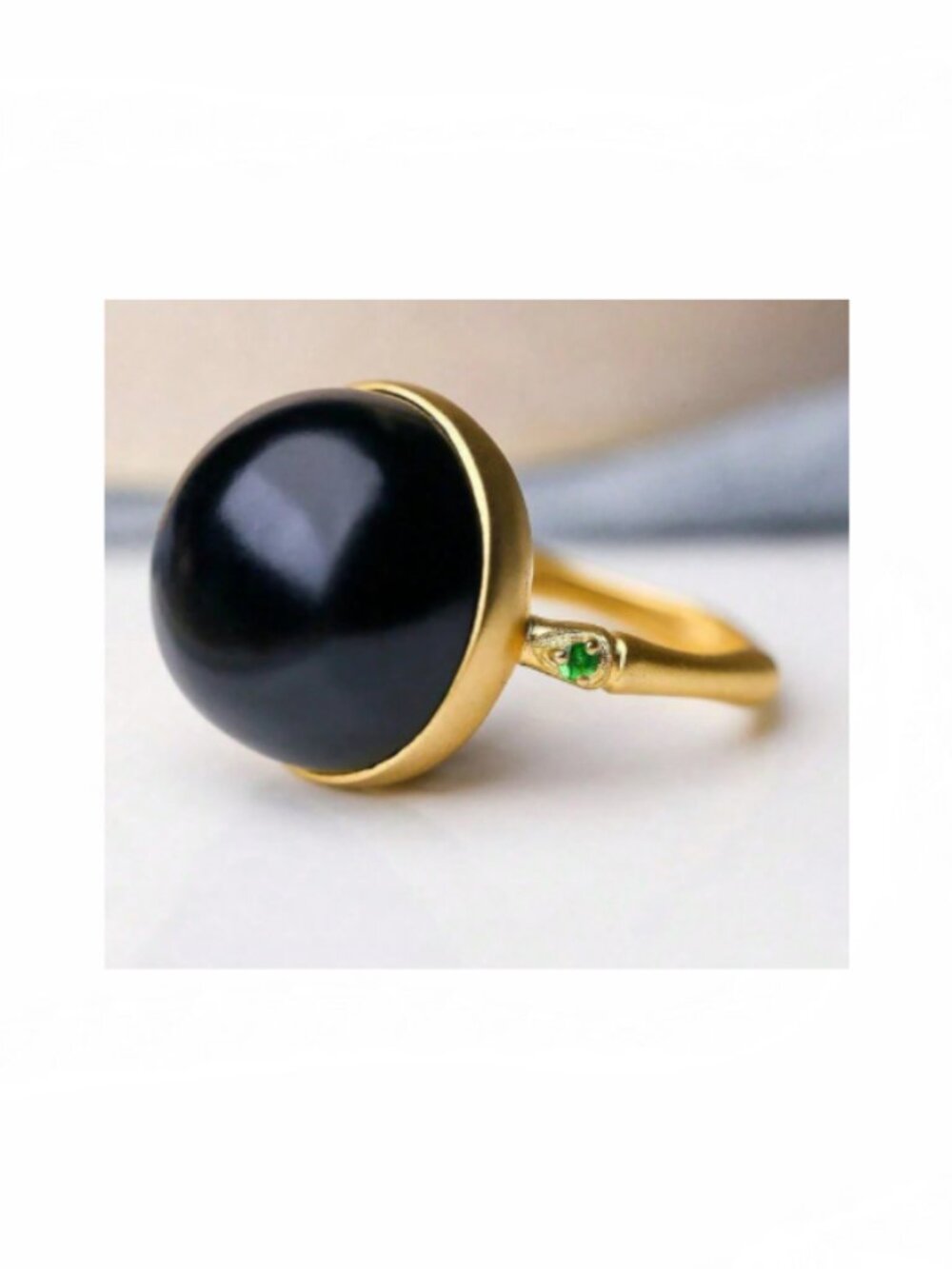 New Gold Adjustable Ring Black Stone Green Cubic Zirconia